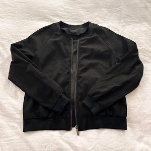 BLACK FELT BOMBER JACKET ZIP UP